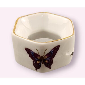 Set of 4 Napkin Ring Holders Ardalt Japan Ladybug/Strawberry/Butterfly Gold Trim